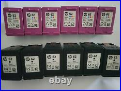 12 Empty HP 62 Used Printer Cartridges, (6) Tri-color ink and (6) Black Ink
