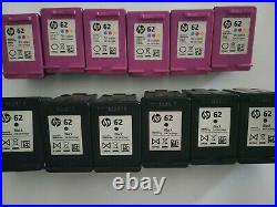 12 Empty HP 62 Used Printer Cartridges, (6) Tri-color ink and (6) Black Ink, lot