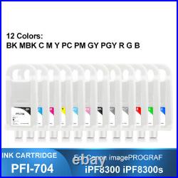 12Colors/Set PFI-704 Refillable Ink Cartridge For Canon iPF8300 iPF8300S iPF8310