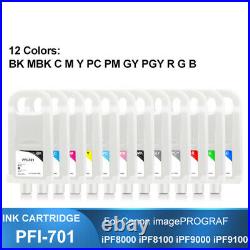 12pc 700ML PFI-701 Refillable Ink Cartridge for Canon IPF8000 9000 Printer