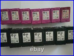 14 Empty HP 62 Used Printer Cartridges, (7) Tri-color ink and (7) Black Ink