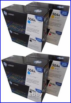2 Sets (8 Toners) Factory Sealed Genuine HP 504A Toner Cartridges Black Boxes