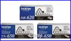3 Genuine Factory Sealed Brother TN-650 Toner Cartridges and DR-620 Imaging Drum