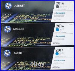 3 Genuine Factory Sealed HP 201A Cyan and Black Toner Cartridges CF401A CF400A