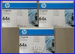 3 New Genuine Factory Sealed HP 64A Toner Cartridges CC364A Blue and Wht Boxes