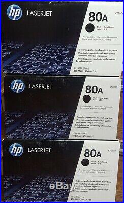 3 New Genuine Factory Sealed HP 80A Laser Toner Cartridges CF280A