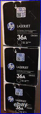 3 New Genuine Sealed HP 36A Laser Toner Cartridges CB436A New Style Blk Boxes