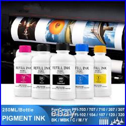 5×250ML Pigment Ink For Canon PFI-107 PFI-120 PFI-320 102 104 TM-200 205 iPF670