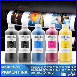 5×500ML Pigment Ink For Canon PFI-107 PFI-120 320 TM-205 TM-300 TM-305 iPF670