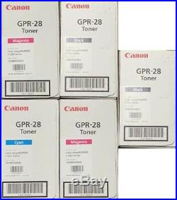 5 Genuine Factory Sealed Canon GPR-28 Black Magenta Cyan Toner Cartridges DAMAGE