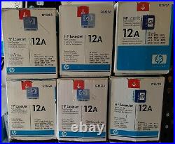 6 New Genuine Factory Sealed HP HP 12A Laser Toner Cartridges Blue and Wht Boxes