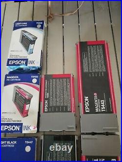 8 PARTIAL 220ml Epson 4000 7600 9600 ink cartridges & 8 Empty Printer