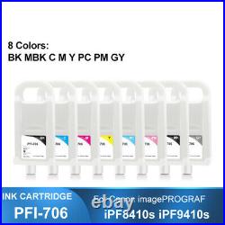 8Color/set PFI 706 Ink Refillable Cartridge for Canon IPF8400 9400 8410 IPF9410