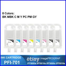 8PC PFI-701 Refillable Ink Cartridge For Canon imagePROGRAF iPF8000s 8010s 9000s