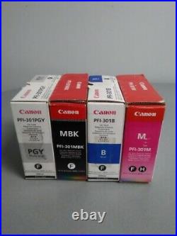 Canon Pfi-301 Lot of 4 Ink tank MBK, B, M, PGY ImagePROGRAF 8100 9100 Sealed