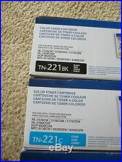 Full Set of 4 Genuine Brother TN-221 Toner Cartridges BK + C + Y + M OEM