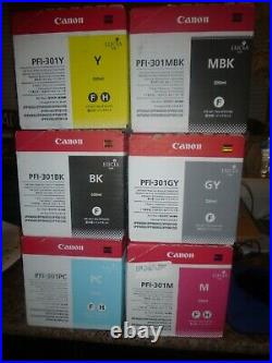 Genuine Canon Pfi-301 set of 6 Ink tank Y, M, C, MBK, GY, BK ImagePROGRAF 8100 9100