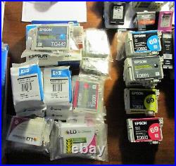 Lot Of 112 Mixed Printer Ink Cartridges, New & Mostly Used. Various Brand Names