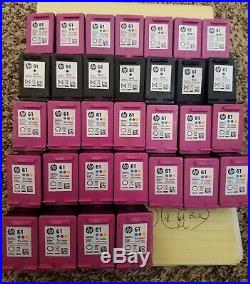 Lot Of 33 Empty Virgin HP 61 inks, Tri Color (25) & Black (7) HP 61XL Tri (1)