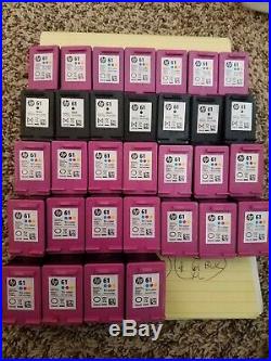 Lot Of 33 Empty Virgin HP 61 inks, Tri Color (25) & Black (7) HP 61XL Tri (1)