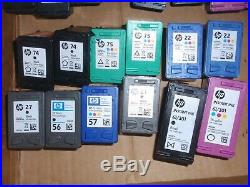 Lot of 38 Empty HP Ink Cartridges 60,61,62,63,56,57, 21, 22, 27, 74, 75, 02