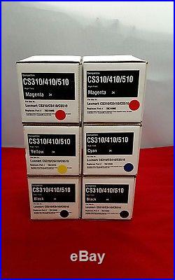 Lot of 6 Lexmark CS310/CS410/CS510 Replacement Cartriges Black/Magenta/YellowithCy