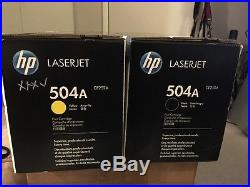 New Genuine Sealed HP CE252A CE250A Black Yellow Laser Toner Cartridge 504A Set