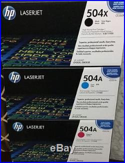 SET of 3 Mostly New Genuine HP 504A Laser Toner Cartridges CE250X CE251A CE253A