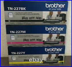 Set 3 of Genuine Factory Sealed Brother TN-227 Toner Cartridges Blk Mag Yel