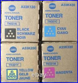 Set 4 Genuine Factory Sealed Konica Minolta TN321 Toner Cartridges