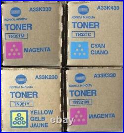 Set 4 Genuine Konica Minolta Tn321 Toner Cartridges Tn321c Tn321m Tn321y No Blk