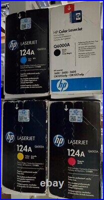 Set 4 Genuine Sealed HP 124A Toner Cartridges Q6000A Q6001A Q6002A Q6003A