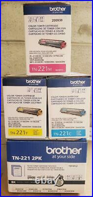 Set 5 of New Genuine Sealed Brother TN-221 Toner Cartridges KCMY