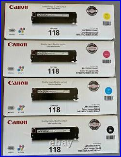 Set Of 4 Genuine Factory Sealed Canon 118 K C M Y Toner Cartridges 118
