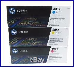 Set of 3 Factory Sealed New Genuine HP CE411A CE412A CE413A Cartridges 305A