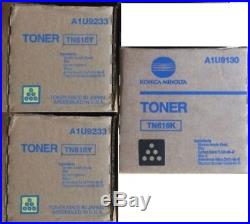 Set of 3 Genuine Fact Sealed Konica Minolta TN616K Black TN616Y Yellow Toners