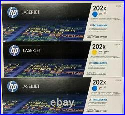 Set of 3 Genuine Sealed HP 202X Toner Cartridges CF501X Cyan CF502X Yellow