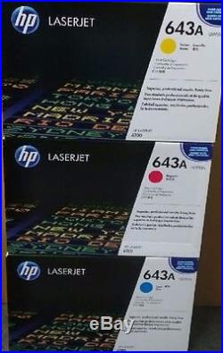 Set of 3 New Genuine Fact Sealed HP Q5951A Q5952A Q5953A Toner Cartridges 643A