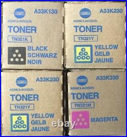 Set of 4 Genuine Factory Konica Minolta TN321 Toners MYK Bizhub (NO CYAN) DAMAGE