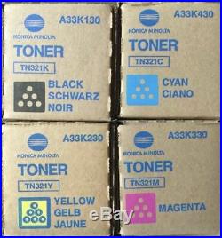 Set of 4 Genuine Factory Sealed Genuine Konica Minolta TN321 Toners CMYK Bizhub