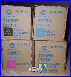 Set of 4 Genuine Sealed Konica Minolta TN216K TN216M TN216Y TN216C Toners