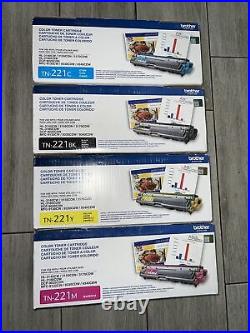 Set of 4 New Genuine OEM Factory Sealed Brother TN-221 Toner Cartridges KCMY