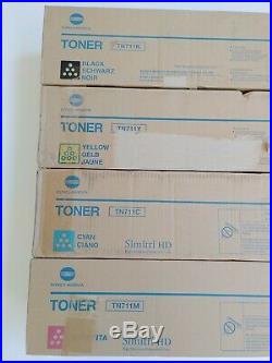 Set of 4 New Genuine Sealed Konica Minolta TN711K TN711M TN711Y TN711C Toners