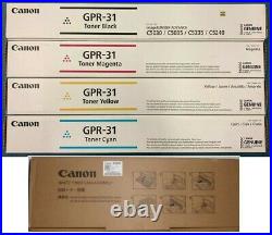 Set of 5 Genuine Factory Sealed Canon GPR-31 Cyan Magenta Yellow Black & Waste