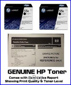 TWO MOSTLY New Genuine HP 55X Laser Toner Cartridges Printer Tested 70% & 70%